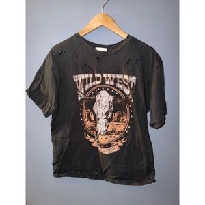 Altar'd State Wild West Cowboys Distressed Graphic Tee Faded Black Small